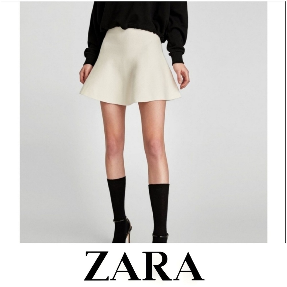 Zara Knit High Waist Fluted Skirt w/ Faux Fur Trim - Picture 2 of 7